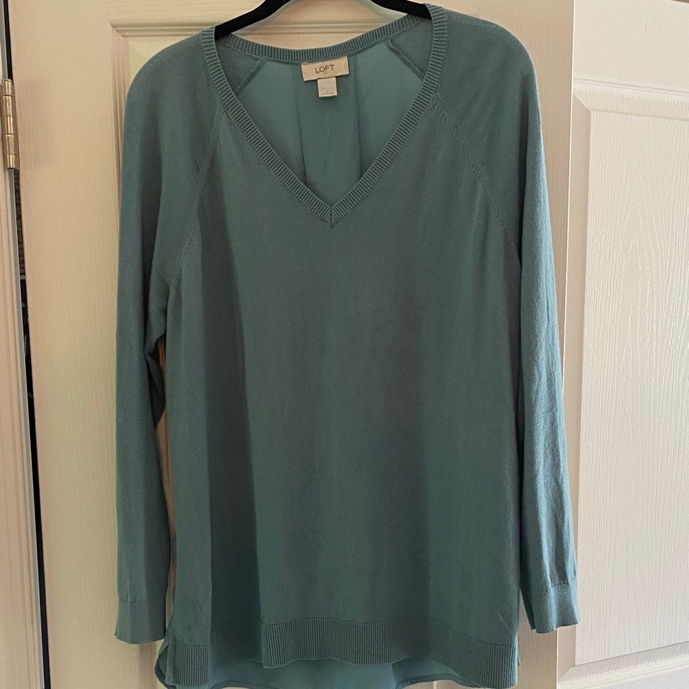 LOFT Aqua Sweater Long Sleeve Top with sheer back
